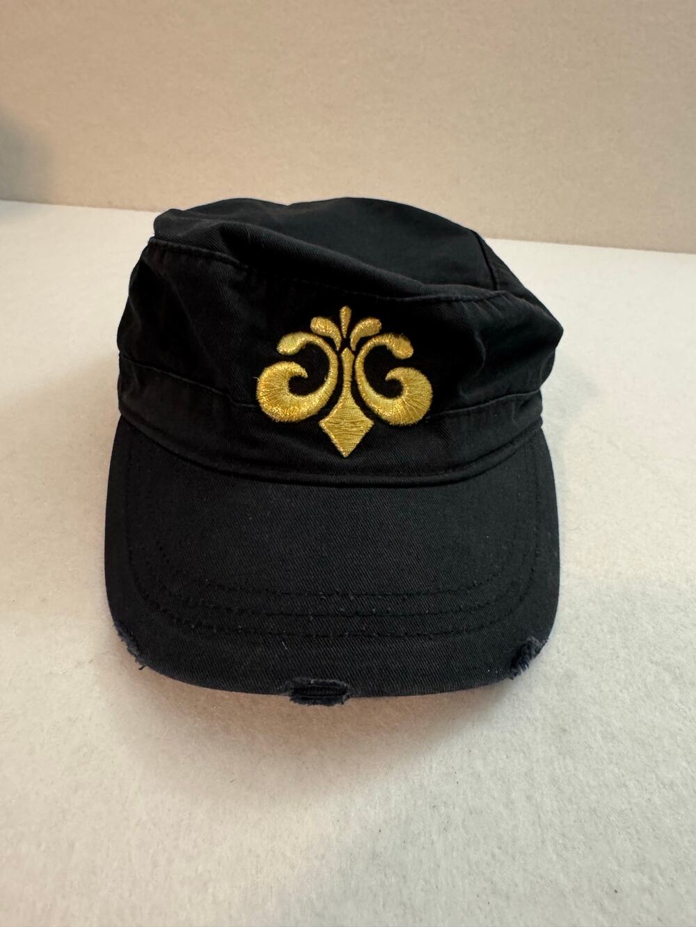 House of Dereon Vintage Cadet Military Cap Beyonce Hip Hop Black Gold Filigree